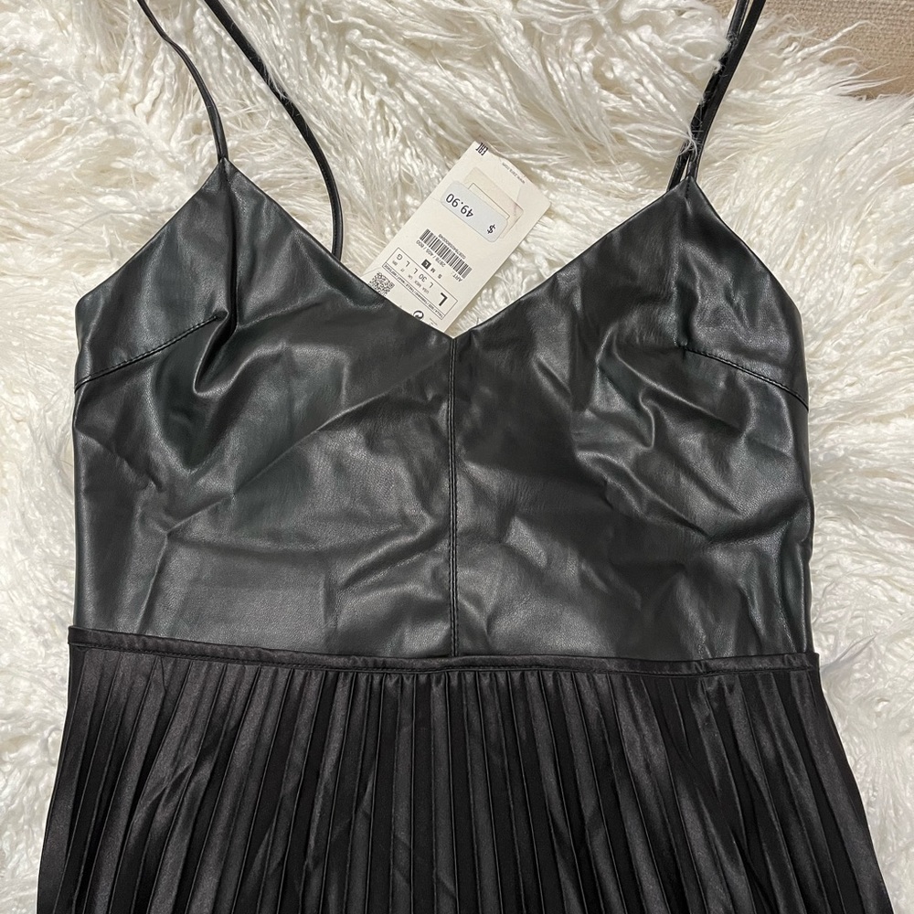 Zara pleated leather dress TTS